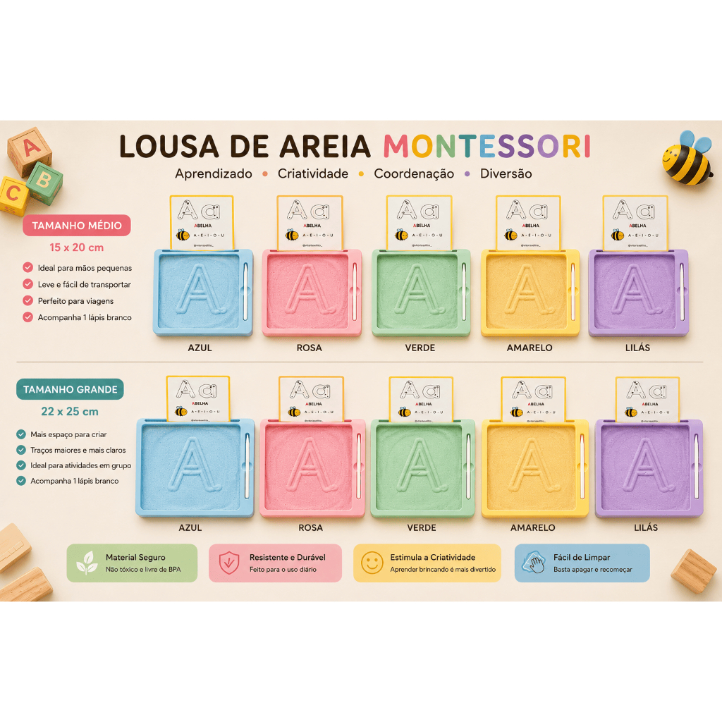 Lousa De Areia Alfabetização Montessori Brinquedo Educativo Letras Alfabeto