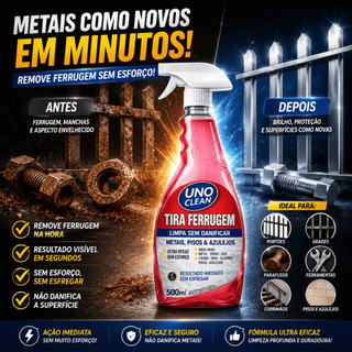 Spray Tira Ferrugem Uno Clean 500Ml Metal Inox Azulejo Rejunte Ferragens Piso Remove Facil Brlho