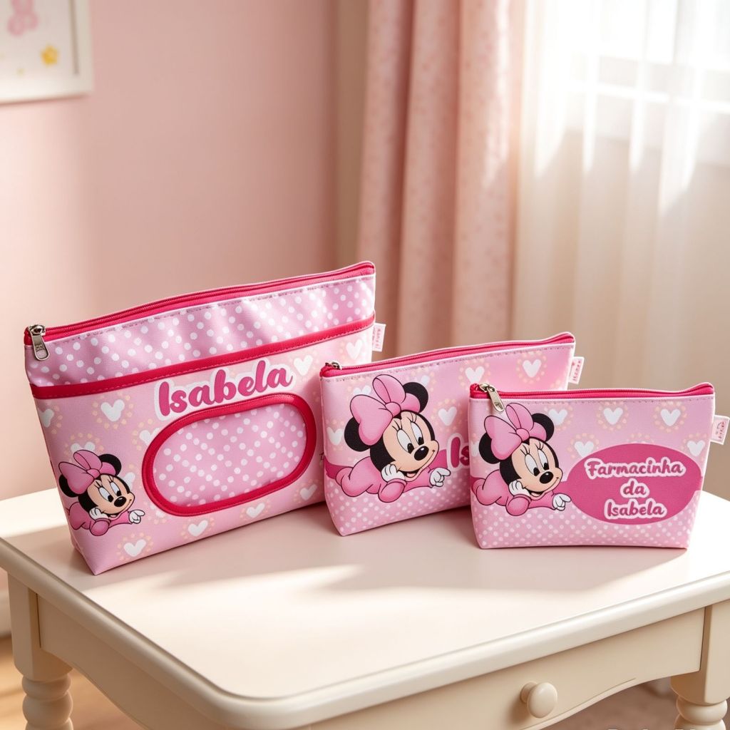 Kit Necessaire Bebê Personalizada com Nome | Porta Fraldas + Farmacinha + Necessaire Maternidade