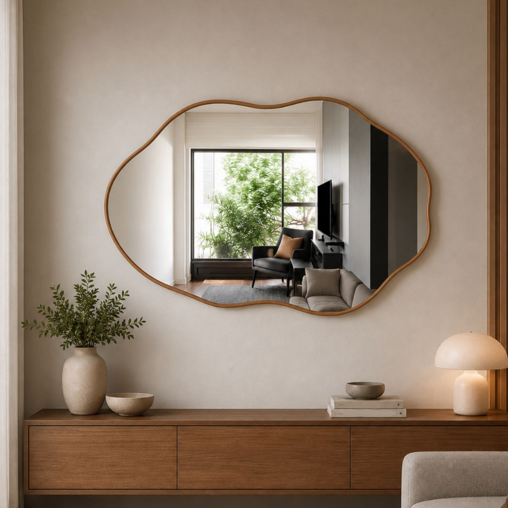 Espelho Orgânico Grande 70x50 Decorativo De Parede Com Suporte Multidirecional Banheiro Sala Quarto