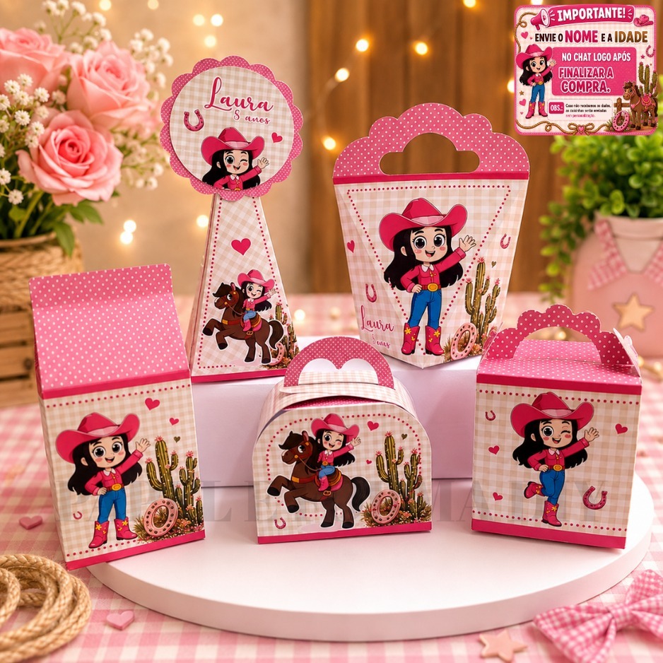 Kit de caixinhas Boiadeira Boiadeirinha Ana Castela / Caixinhas para decoração lembrancinha de aniversário PEGUE E MONTE