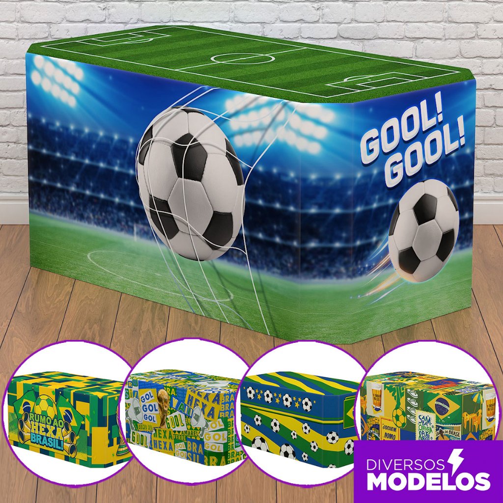 Capa de Mesa Festa Copa Futebol Brasil Hexa Decoração Futebol Brasil Sublimado Em Tecido Veste Fácil