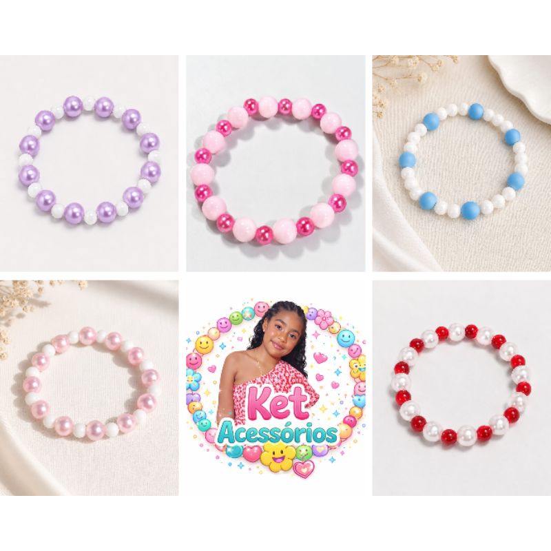 Pulseiras Doce Delicadeza - Pulseira de miçangas infantil - pulseiras peroladas
