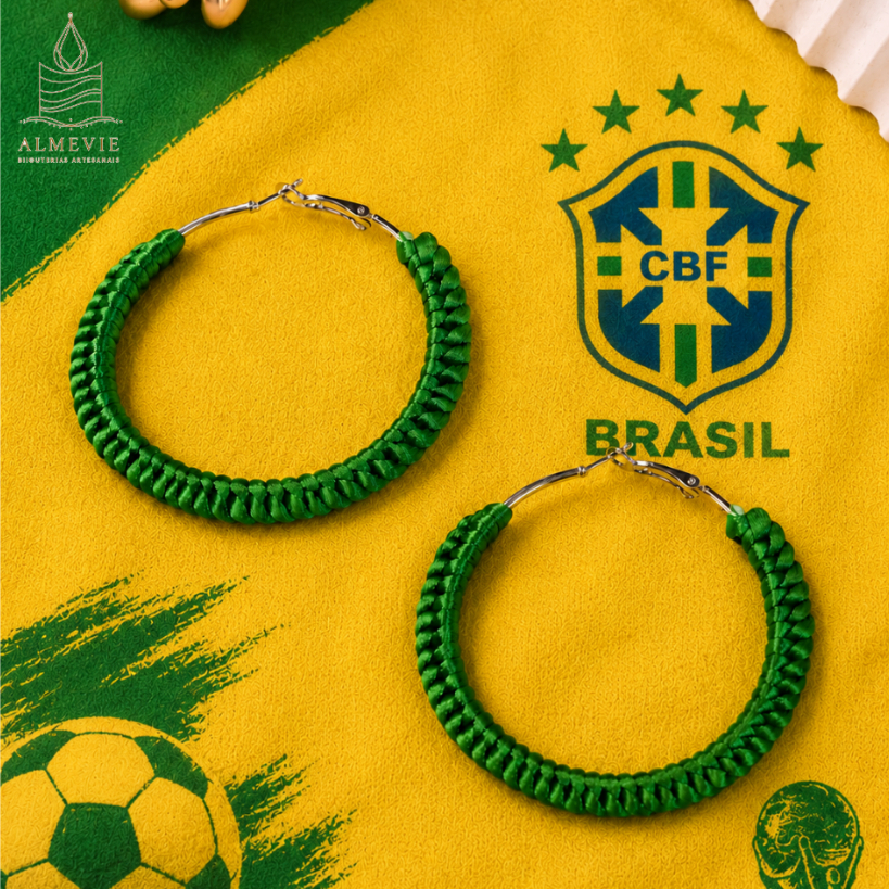 Brinco Argola Brasil Copa do Mundo Verde Amarelo Azul 2026