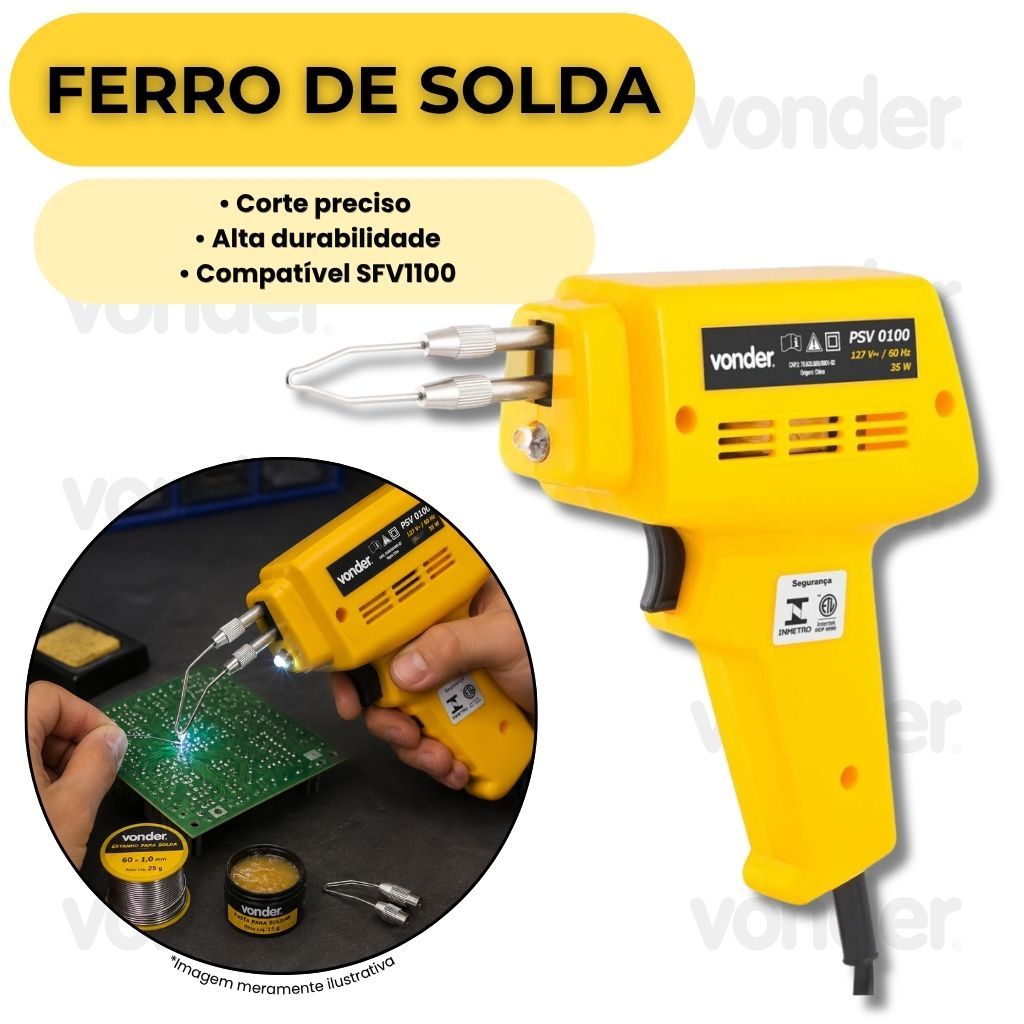 Ferro De Solda Profissional Estanhador Com Lâmpada Vonder 35W Bivolt 127V 220V Precisão Rápida