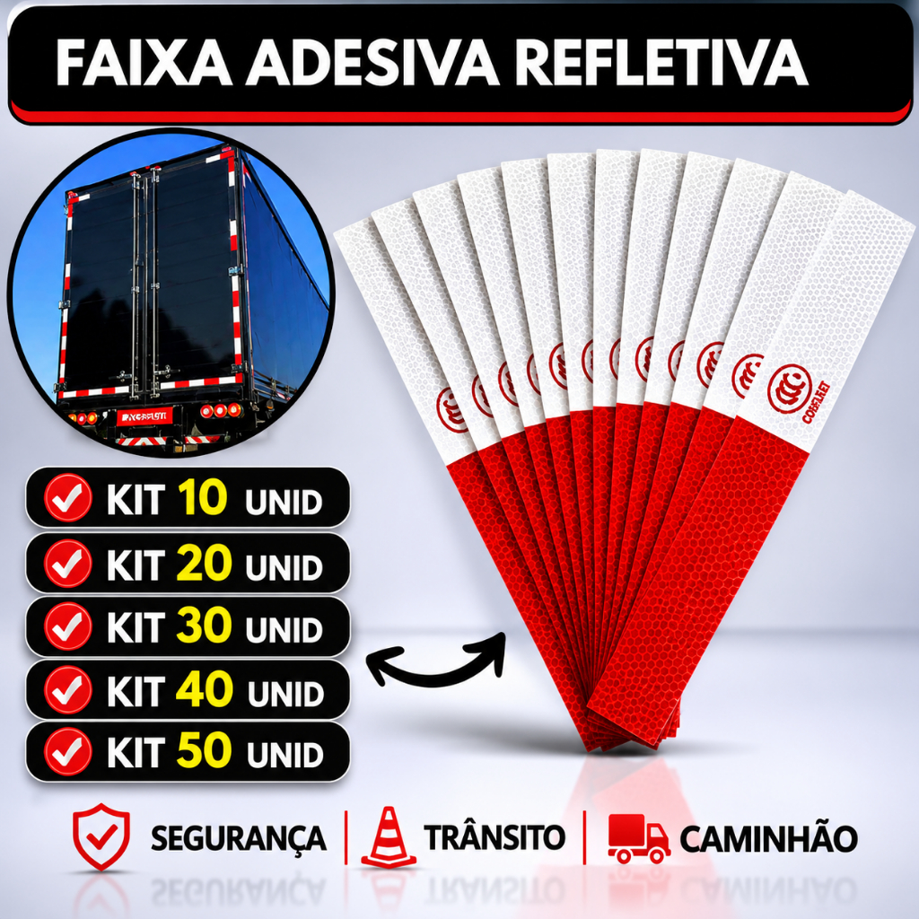 Kit Faixa Refletiva Para Caminhão Van Onibus Carreta Adesivo Traseiro Fita de Reboque Carretinha Parachoque Segurança