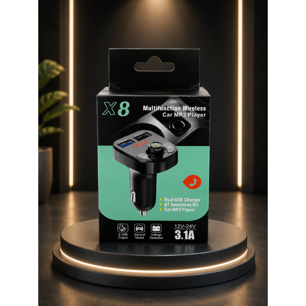 Adaptador Transmissor Bluetooth FM X8 para Carro – Entrada USB, Leitor Pen Drive e Som de Alta Qualidade