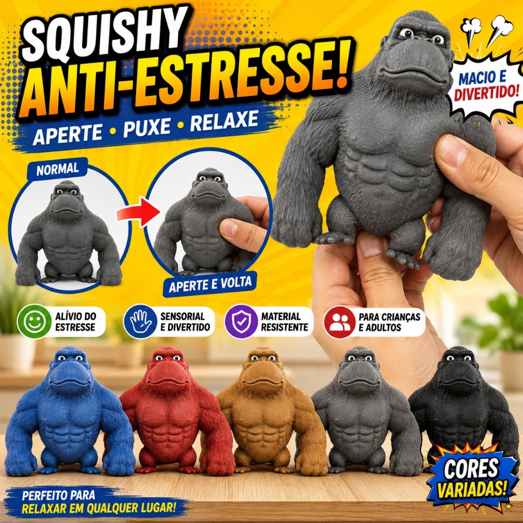 Brinquedo Antiestresse Squishy Macaco Elástico – Toy Sensorial Macio para Apertar, Esticar e Relaxar