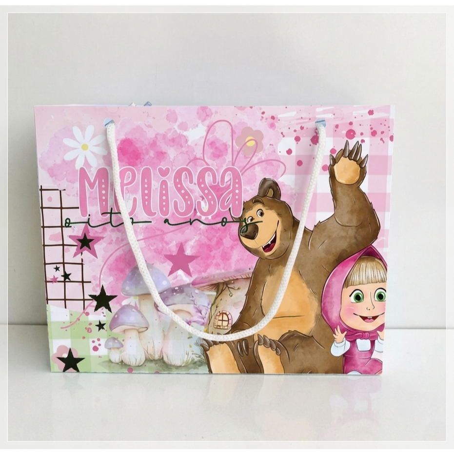 sacolinha personalizada masha e o urso-lembrancinha personalizada-festa personalizada-papelaria personalizada