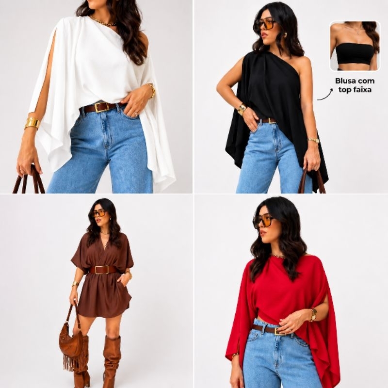 Blusa Cropped Bata Capa Plus Size Multiformas Boho Assimétrica Morcego COM TOP FAIXA Elegante Casual inverno