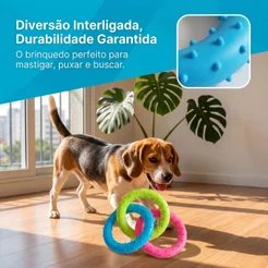 3 Anéis de Borracha para Cães Pequeno/Médio, Brinquedo que Limpa os Dentes, Antiestresse, Durável