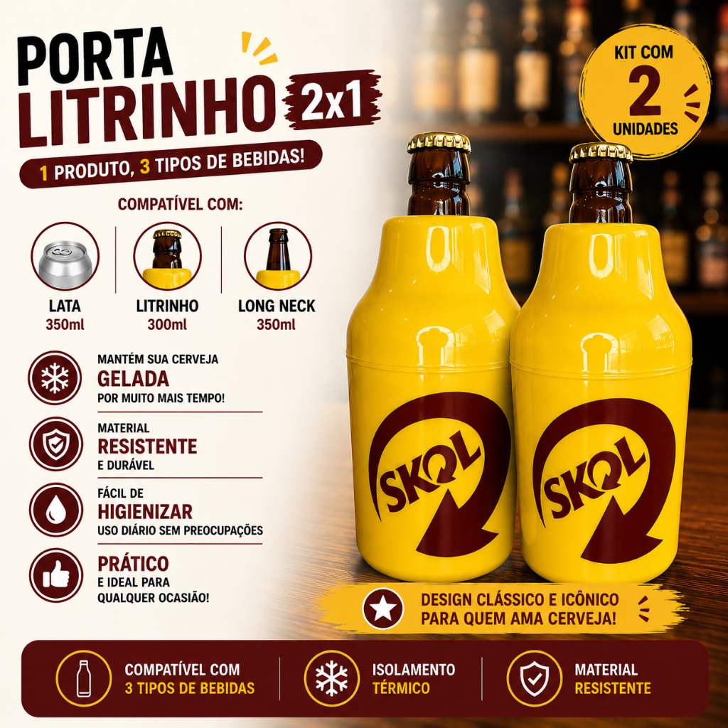 Kit 2 Porta Lata Suporte De Cerveja 350ml Skol Litrinho Long Neck Termico