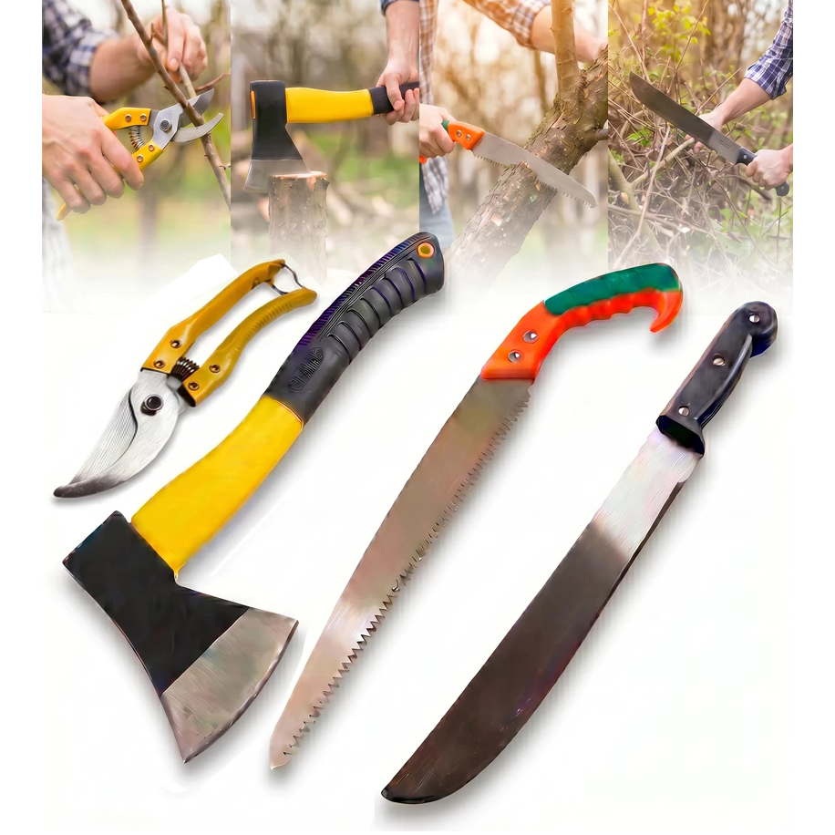 Kit Facão Tramontina 12" + Machado + Serrote + Tesoura para poda – Ideal para Mato, Poda, Cana e Carpintaria