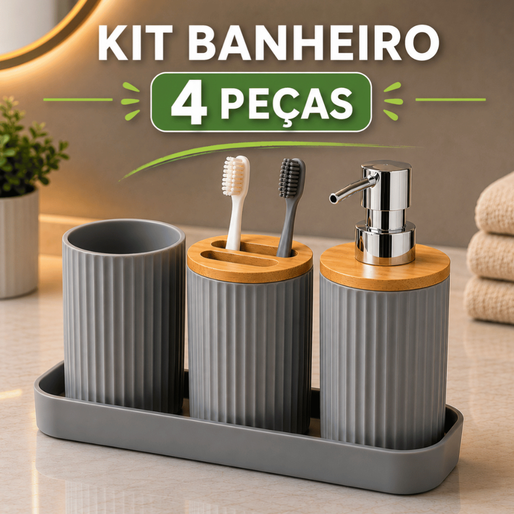 Kit Banheiro Lavabo 3 Peças Acessorios Dispenser Porta Escova Bandeja Decorativa Organizador
