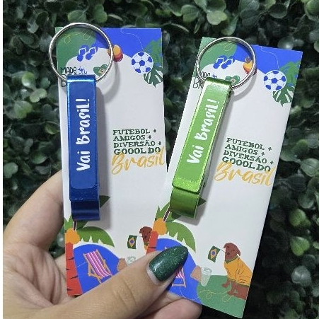 Chaveiro Abridor de Garrafa Brasil Vai Brasil Copa do Mundo | Chaveiro Futebol Seleção Brasileira Personalizado