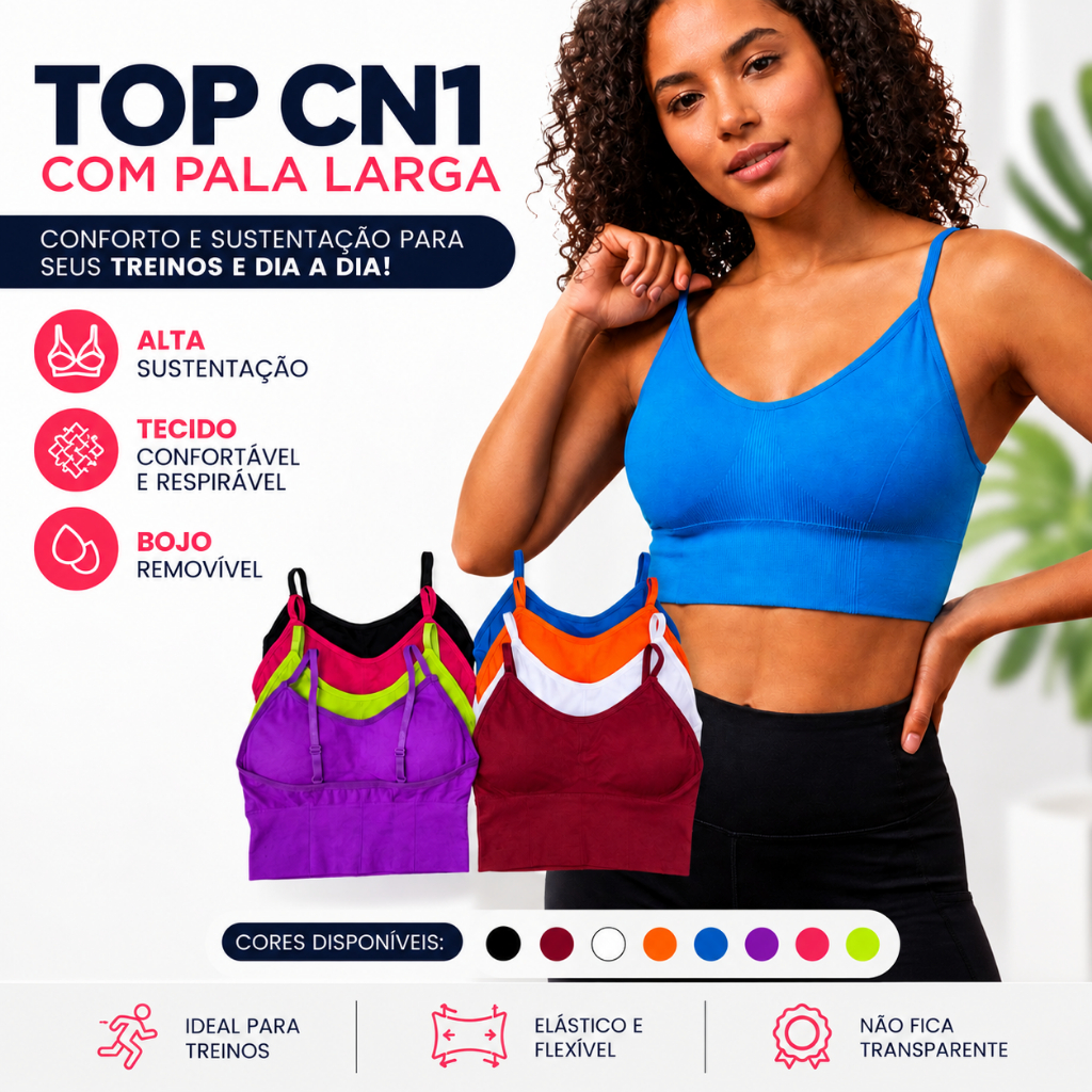 Top Fitness Feminino Academia Alta Sustentação Com Bojo Removível Sem Transparência