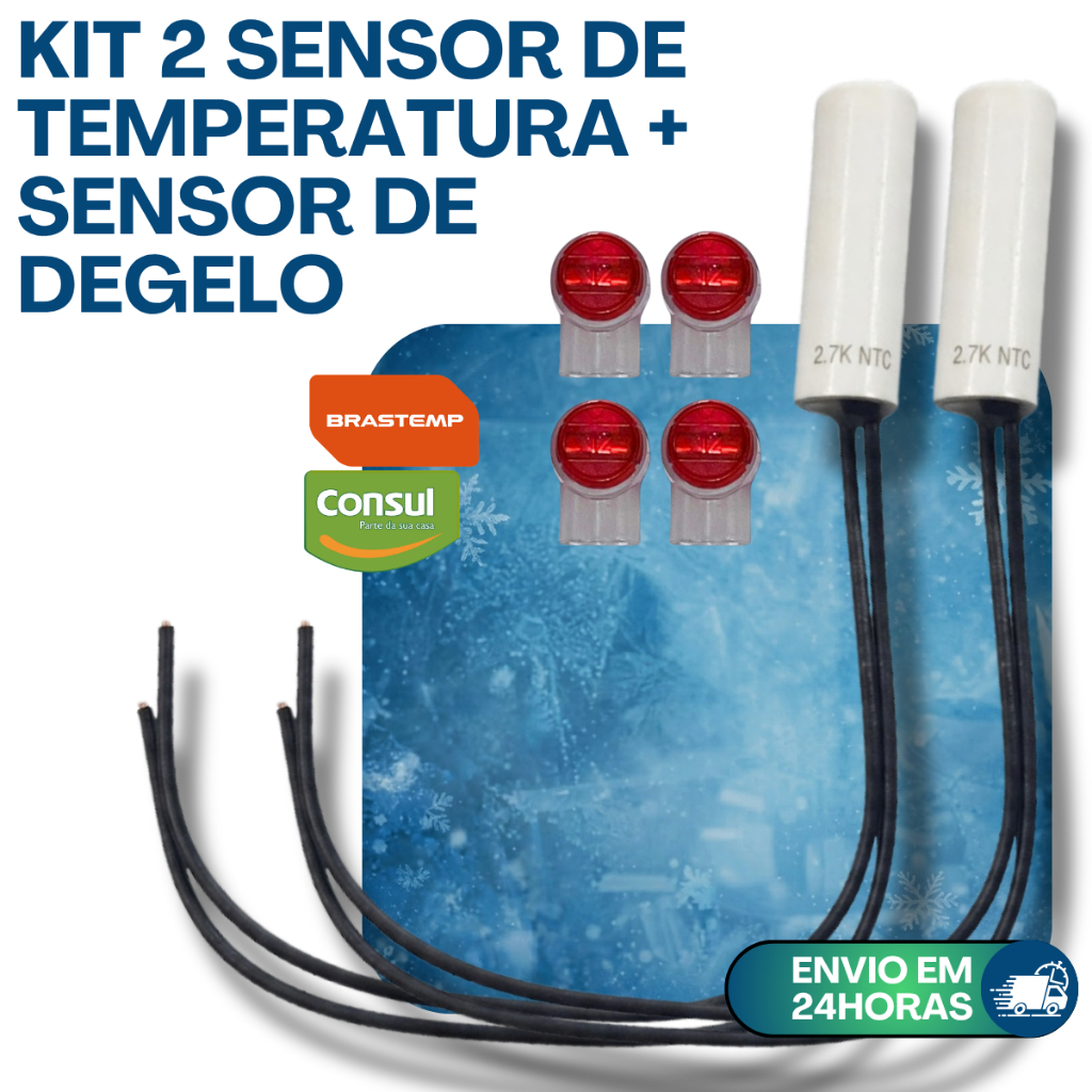 KIT 2 SENSOR 2,7k UNIVERSAL GELADEIRA BRASTEMP CONSUL PARALELO  TEMPERATURA DEGELO CAMPO OHMS BIVOLT