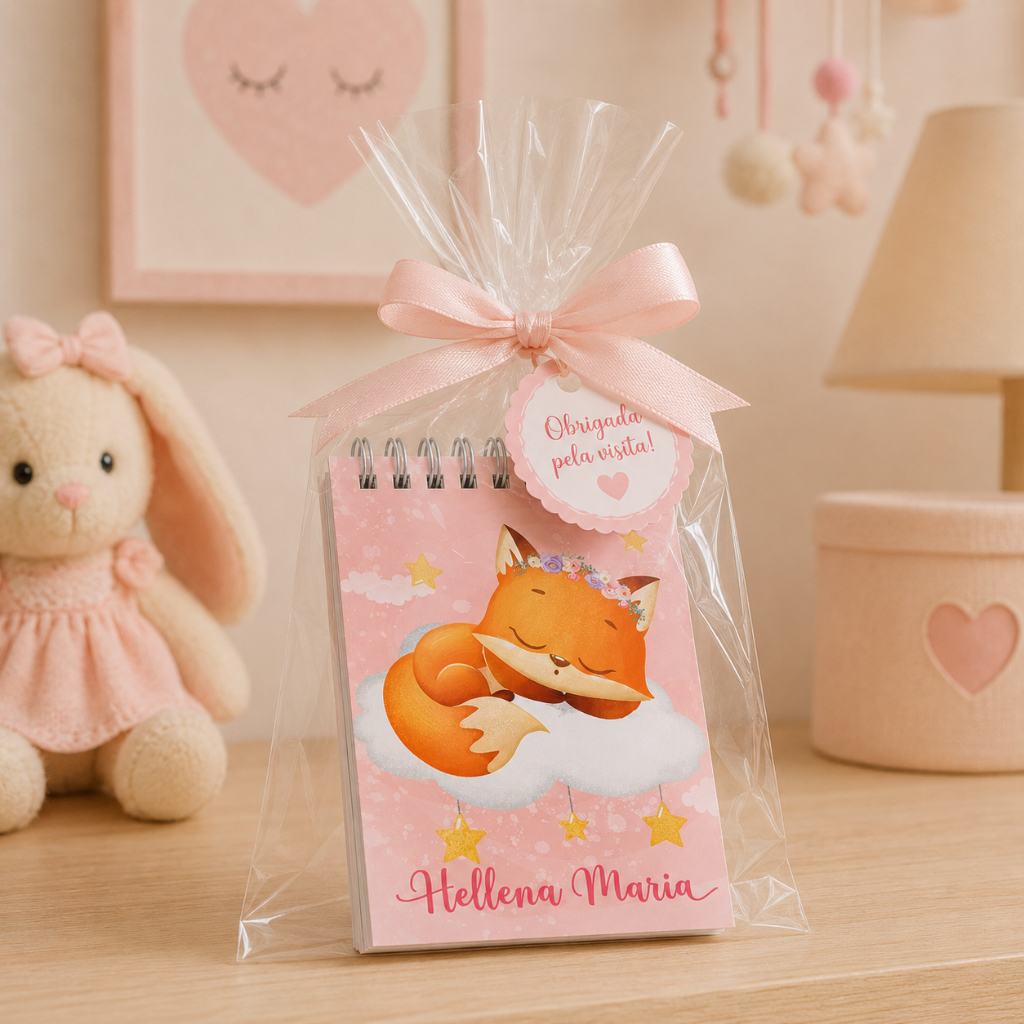Kit Bloquinhos personalizados Rapozinha, Lembrancinha Maternidade, Mesversário, Aniversário