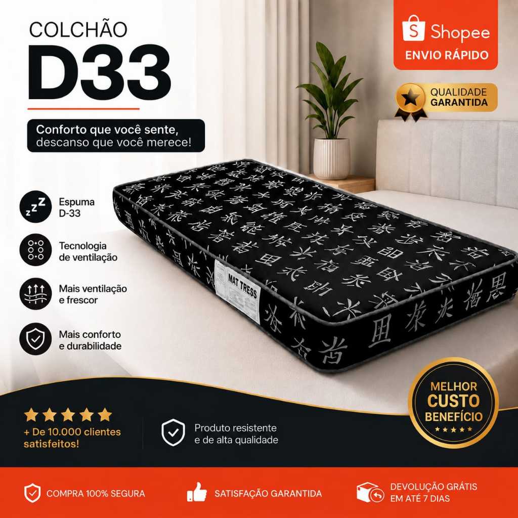Colchão De Solteiro Espuma Firme Densidade 33 Nouv  188x88x12 -CM GAPAM MÓVEIS