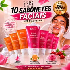 Kit com 10/ 4, unidades de Sabonete Líquido Facial Hidratante Ácido Hialurônico Vitamina C Isis Make-Up