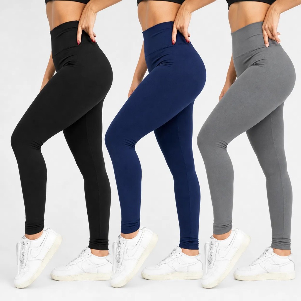 Calça Legging Feminina  PRETA CINZA  AZUL Cintura Alta Academia, SUPLEX PREMIUM