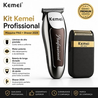 Kit 2 Maquininha Cortar Cabelo Barba Acabamento Profisional Kemei Shave 2024 Kemei 9163 R…