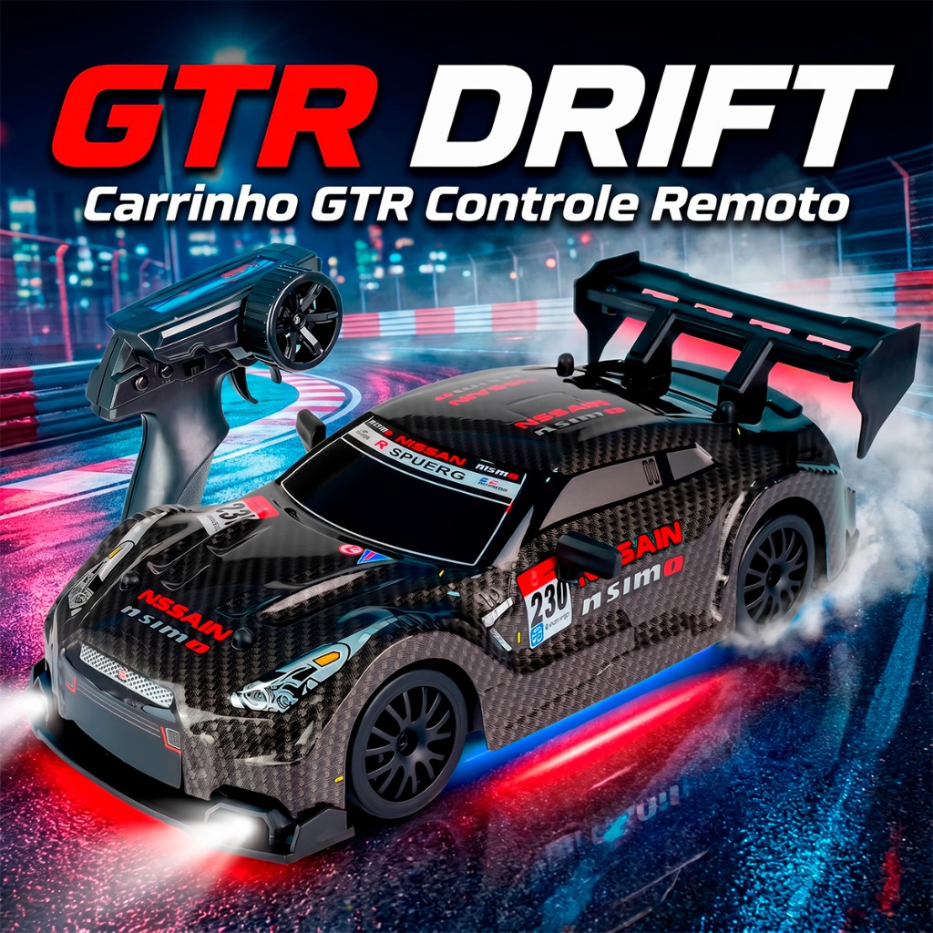 Carrinho Controle Remoto Drift Racing GTR Recarregável Com Luzes Led Carro Espor