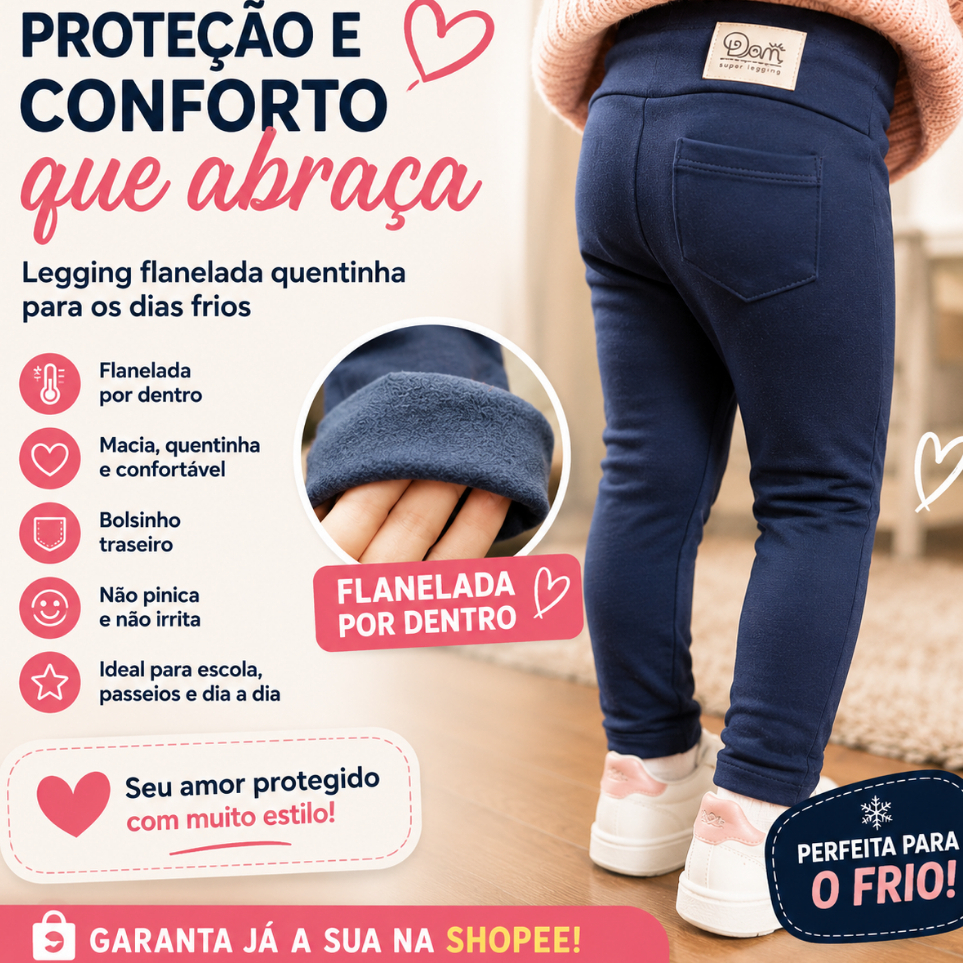Calça Legging flanelada infantil lisa roupa menina suplex macio quentinho peluciada escolar dia frio
