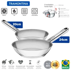 Jogo de Frigideiras Tramontina Allegra 2 Peças Em Aço Inox Fundo Triplo Indução 20 e 24cm