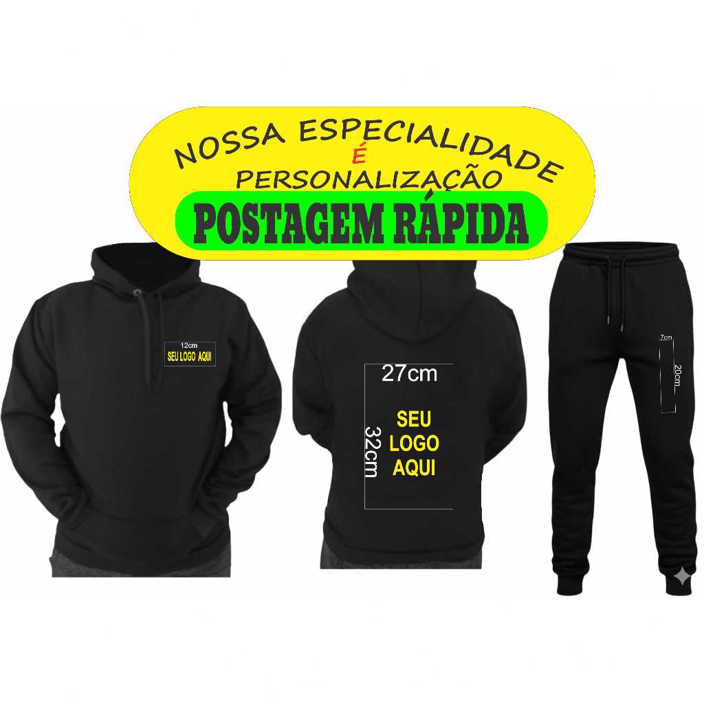 Kit Blusa e Calça de Moletom Canguru  Estampa  Personalizada  Unissex Com Capuz Varias Cores