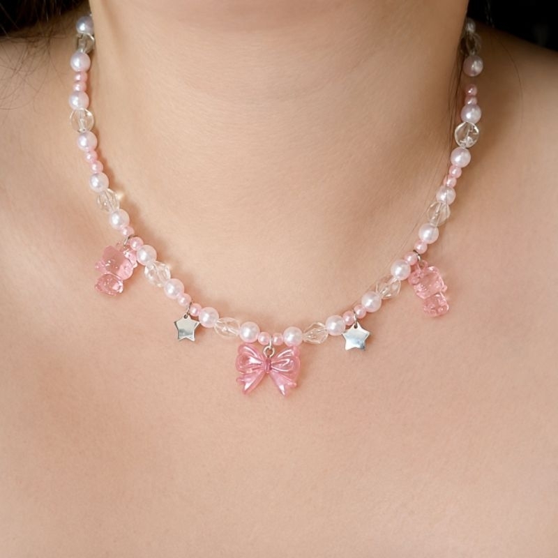 Colar Feminino Delicado Rosa Estilo Coquette