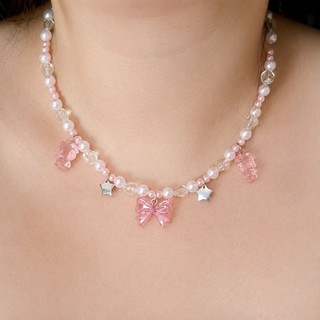 Colar Feminino Delicado Rosa Estilo Coquette