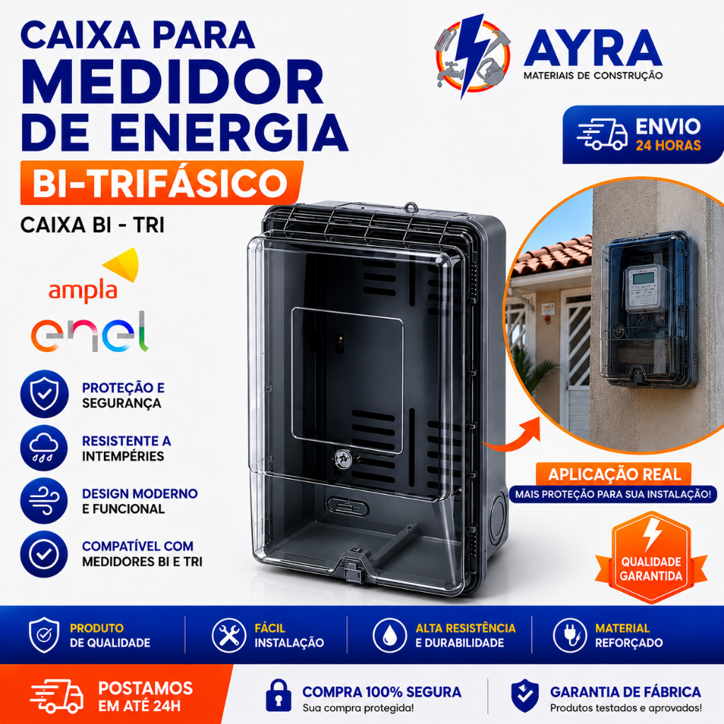 Caixa para Medidor de Energia Homologada Enel | Bifásico e Trifásico | Marca Taf – Até 70A