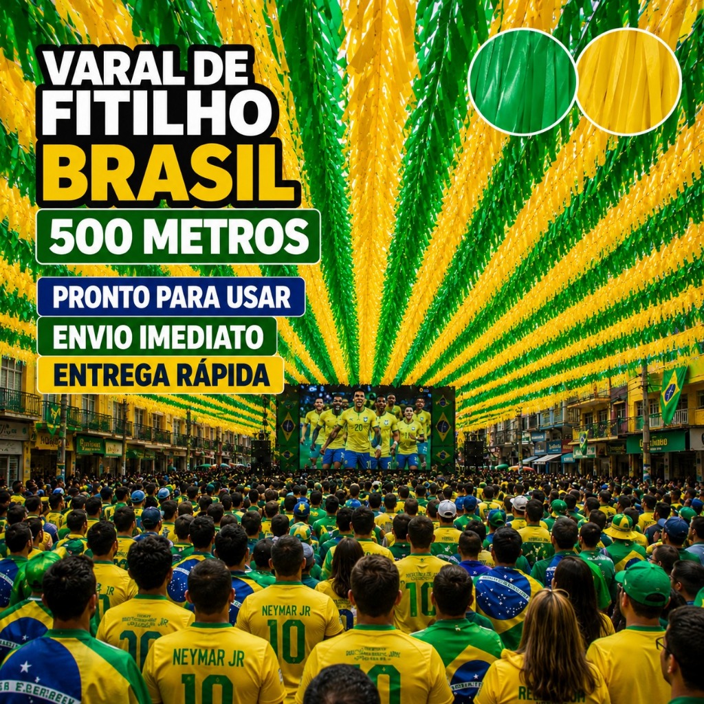 Kit 500 Metros Fitinhas Verde Amarelo Brasil Copa do Mundo 2026 Decoração Brasil