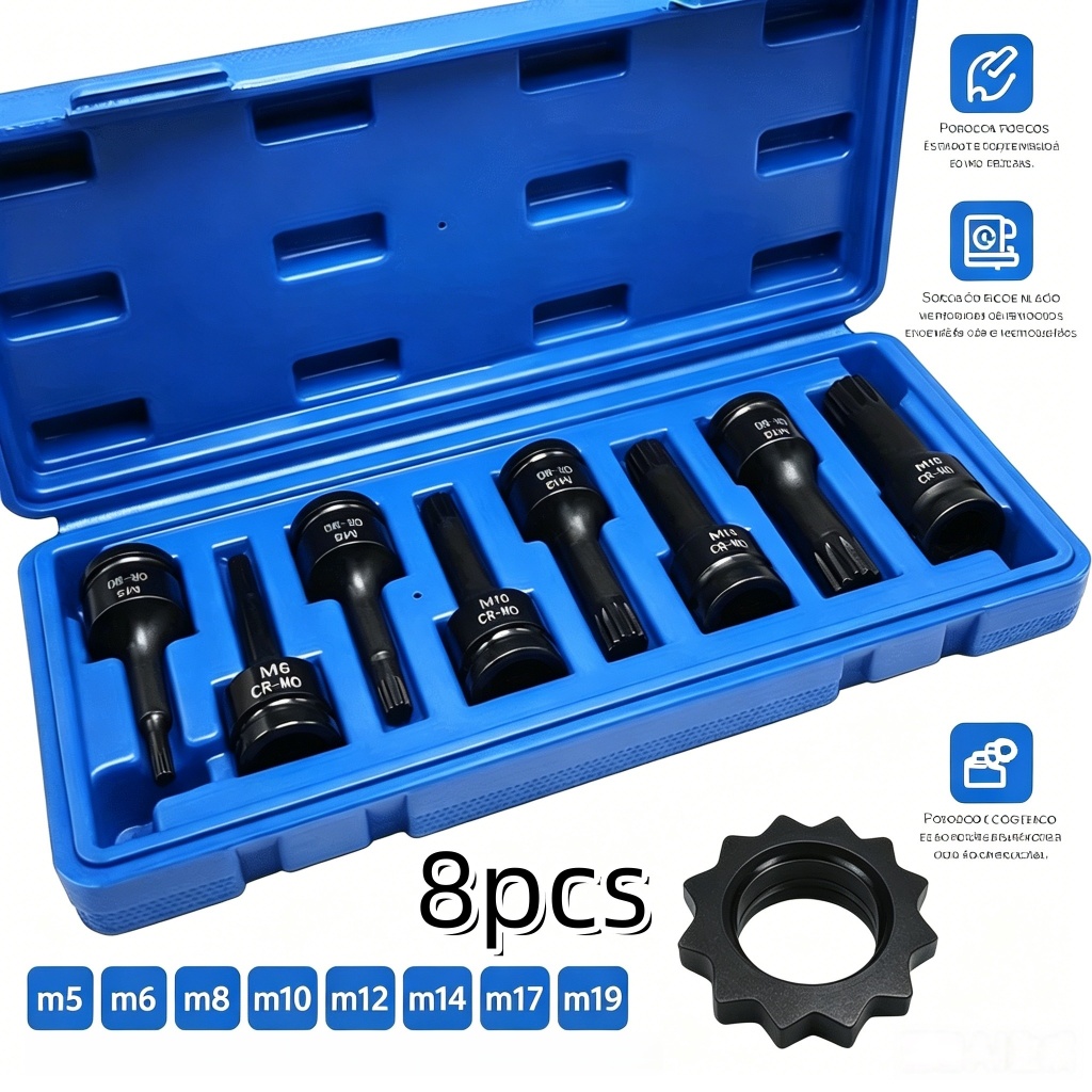 Kit Jogo Soquetes Estrela Sextavado Soquete 6-19mm Impacto 8 Peças