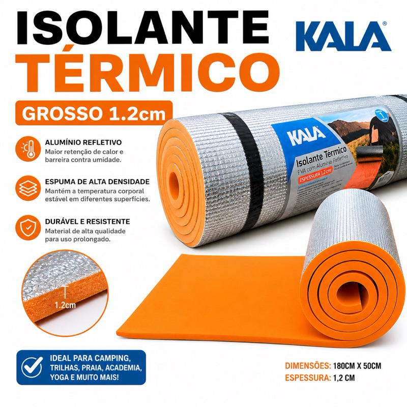 Isolante Térmico Kala grosso 1,2cm EVA Alumínio Refletivo Camping Trilhas Praia Yoga Colchonete Térmico Grosso
