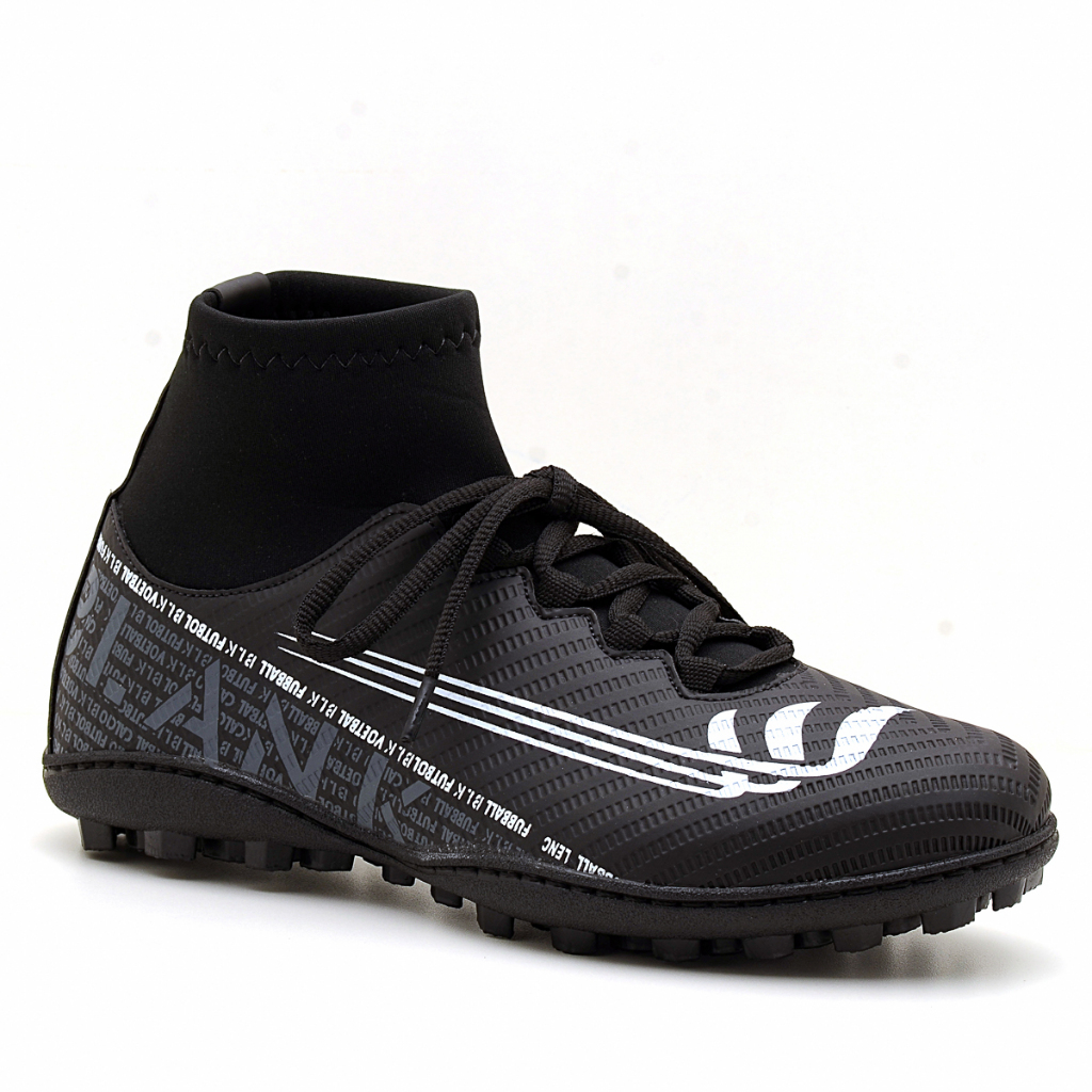 Chuteira Society Botinha Preta Blank Star Cano Alto com Solado Costurado