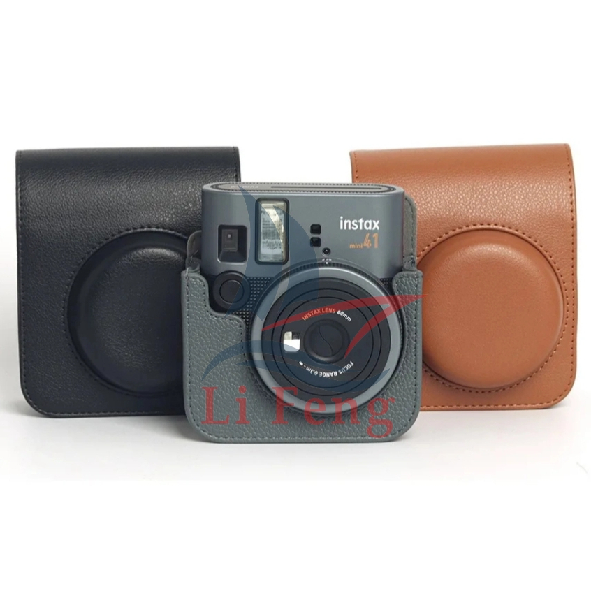 Bolsa Estojo Protetor de Couro para Câmer Fujifilm Instax Mini 41/Mini12 C/ Alça de Ombro Ajustável/Removível