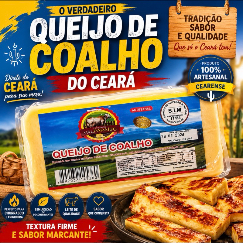 Queijo de Coalho Cearense Valparaíso 800g Peça Inteira Tradicional