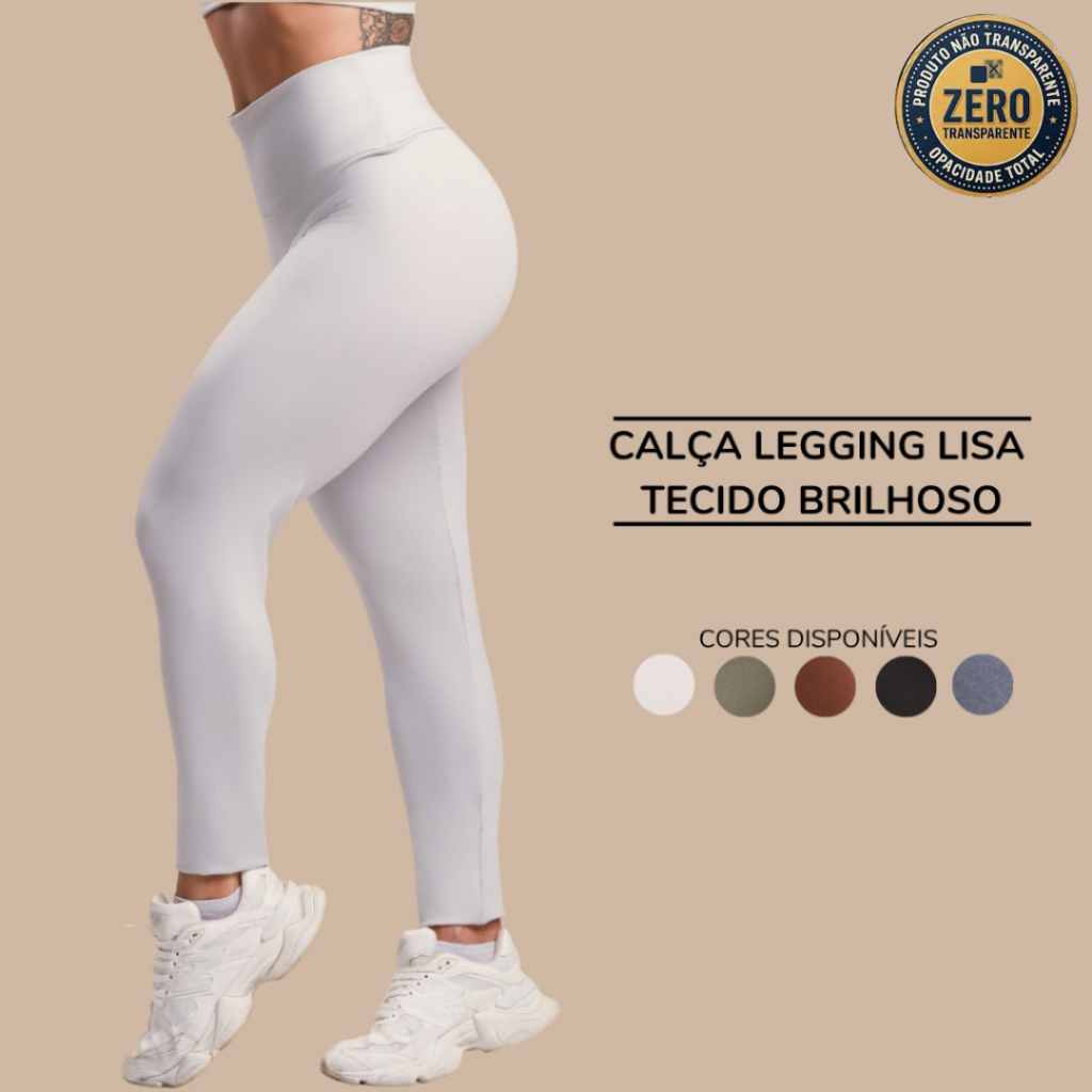 Calça Legging Lisa Esportiva Cintura Alta Feminina Tecido Brilhoso Sem Transparência Academia Fitness Treino RIQ Modas