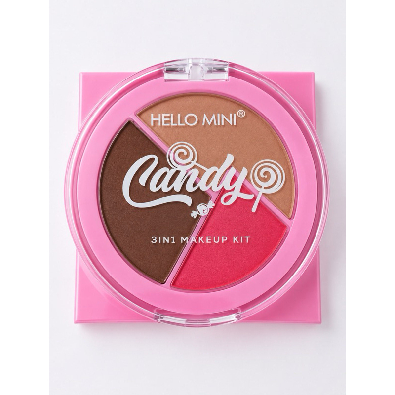 Paleta de Maquiagem 3 em 1 Candy Hello Mini – Iluminador, Contorno e Blush Facial