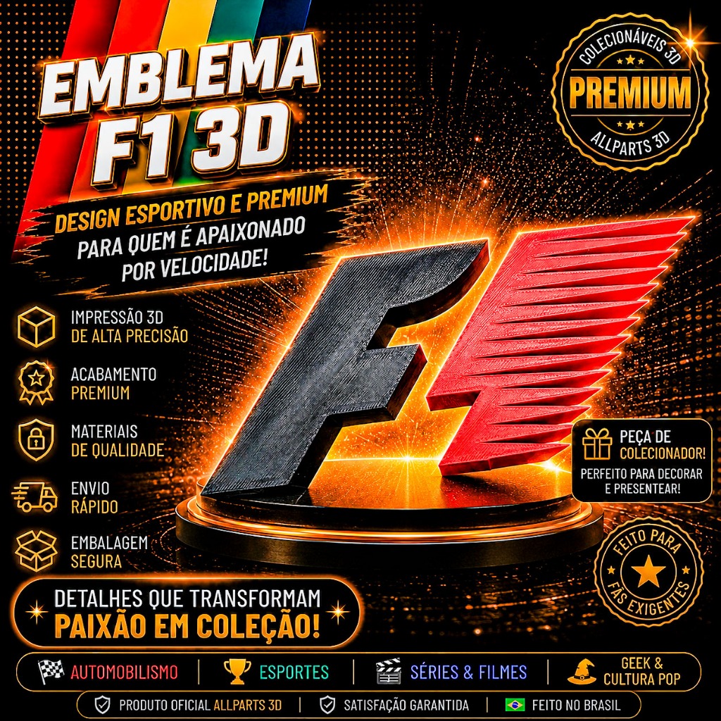 Logo Fórmula 1 F1 3D Decorativo Colecionável Premium Gamer