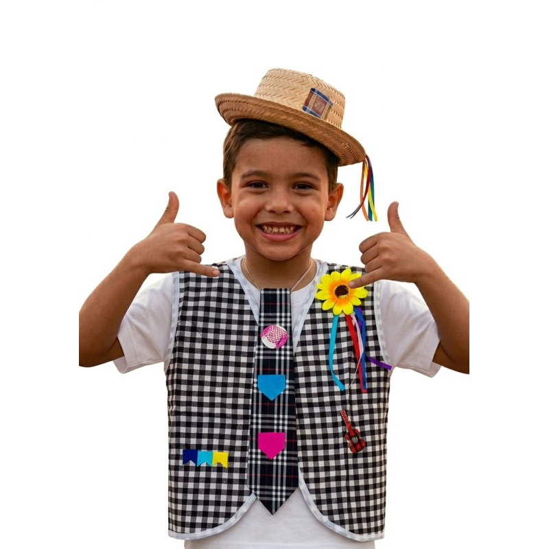 colete infantil xadrez + Gravata festa junina arraial