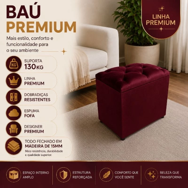 Baú em capitonê no tecido veludo, organizador decorativo, penteadeira, brinquedo, closet, Quarto, sala, casa...