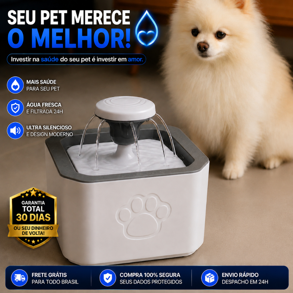 Bebedouro Pet Automático HydraPet Fonte Água Corrente Silenciosa Com Filtro