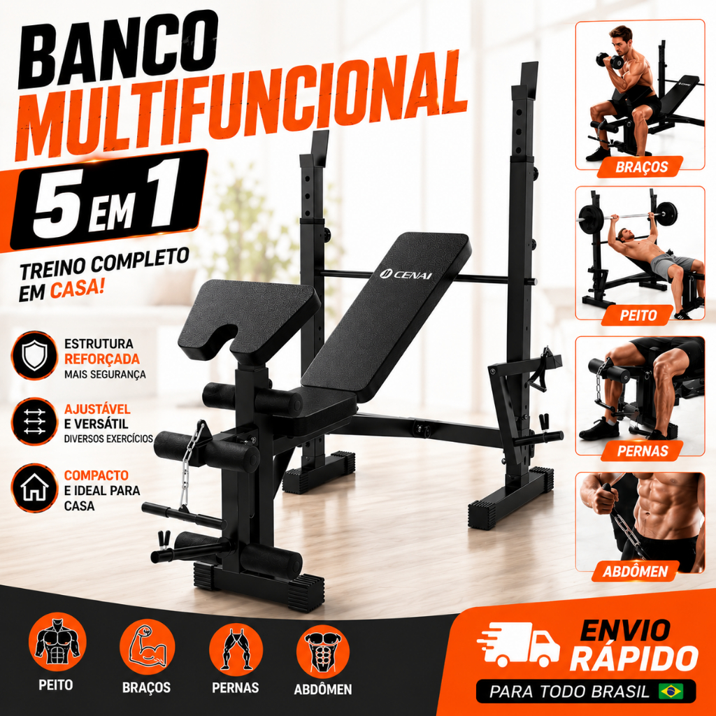 Banco de Musculação Multifuncional Dobrável-Suporte até 330 libras-Ajustável para Supino, Rosca e Treinos Completos