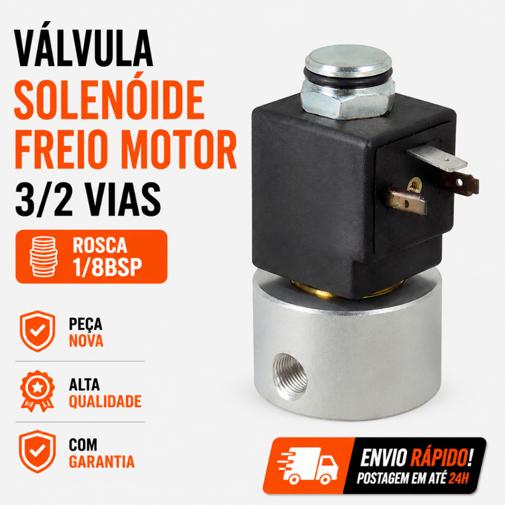 Válvula Solenóide Freio Motor 3/2 Vias (Rosca 1/8BSP) 710 912 1214 1620 O.370r
