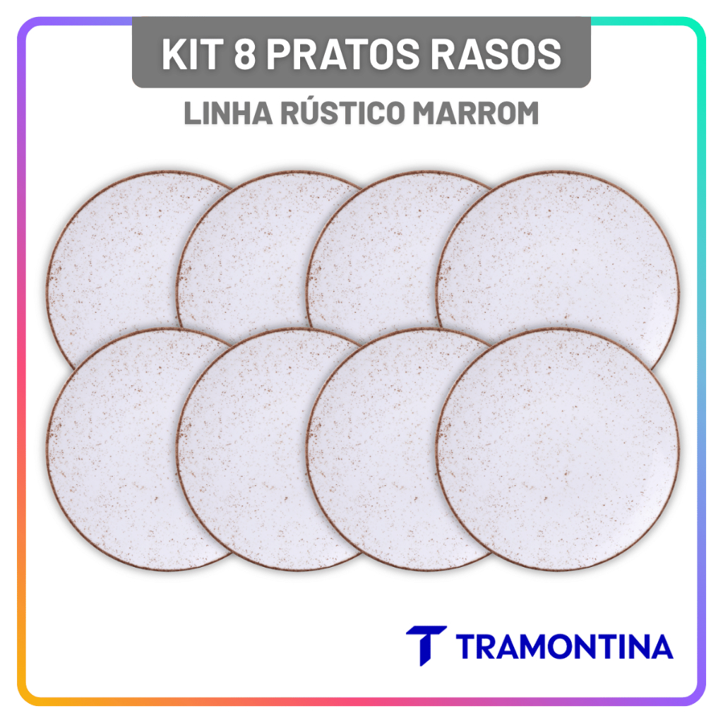 Imagem Jogo de Pratos Raso 28 cm Tramontina Rústico Marrom em Porcelana Conjunto de Pratos Rasos 8 Peças