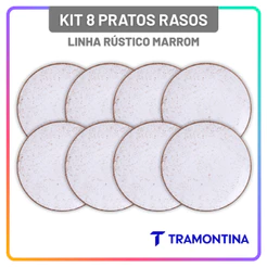 Jogo de Pratos Raso 28 cm Tramontina Rústico Marrom em Porcelana Conjunto de Pratos Rasos 8 Peças