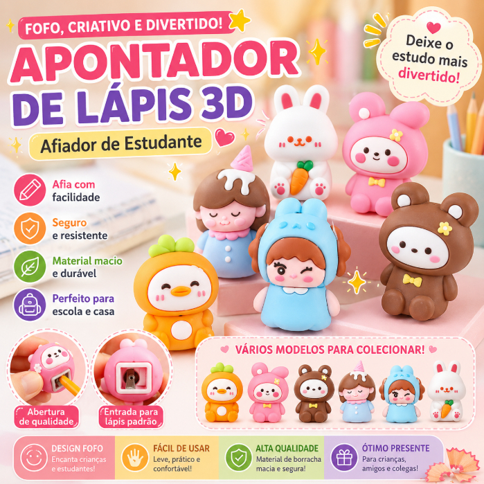 kit 3 unidade de Apontador De Lápis  Afiador De Estudante Papelaria Simples Escola Plástico Criativo E Bonito